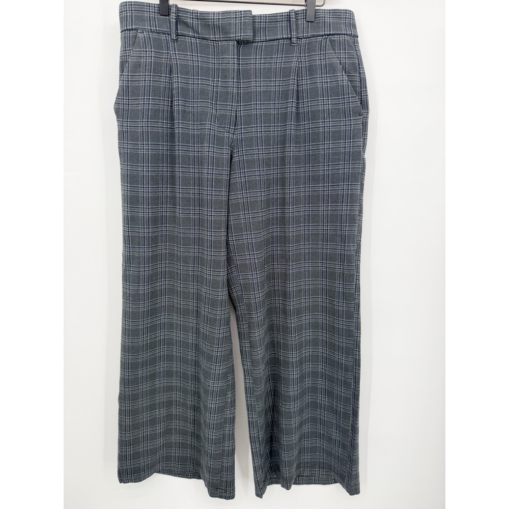 American Eagle Plaid Trousers Women 14 Grey Good Wide Leg Stretch High Rise